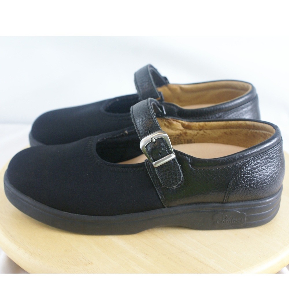 Dr. Comfort Merry Jane Black Leather Stretch‎ Orthotic Shoes 4415 Womens 8W